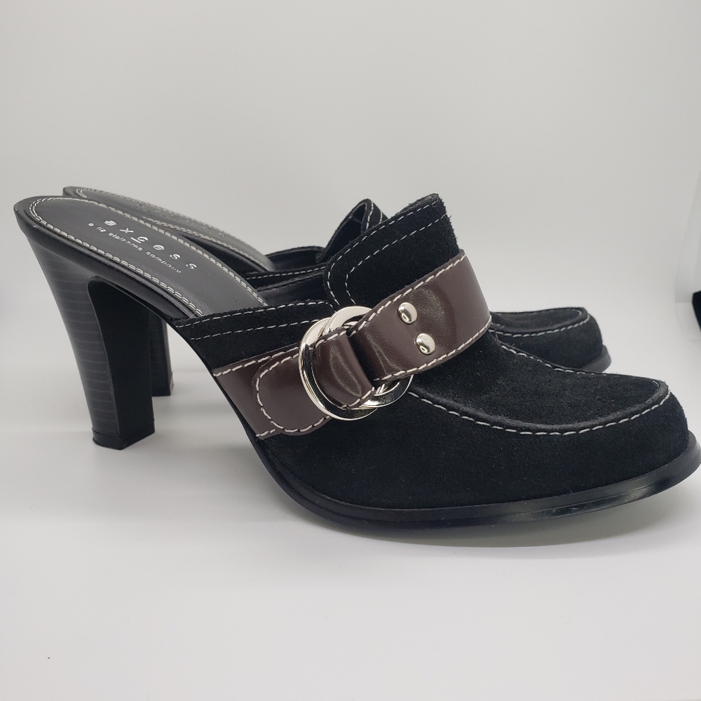 AXCESS Geri Heeled Mules Size 8M Black with Brown Detailing